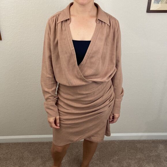 L'AGENCE Linen Blend V-Neck Lightweight Long Sleeve Mini Dress size 6 - Picture 3 of 16